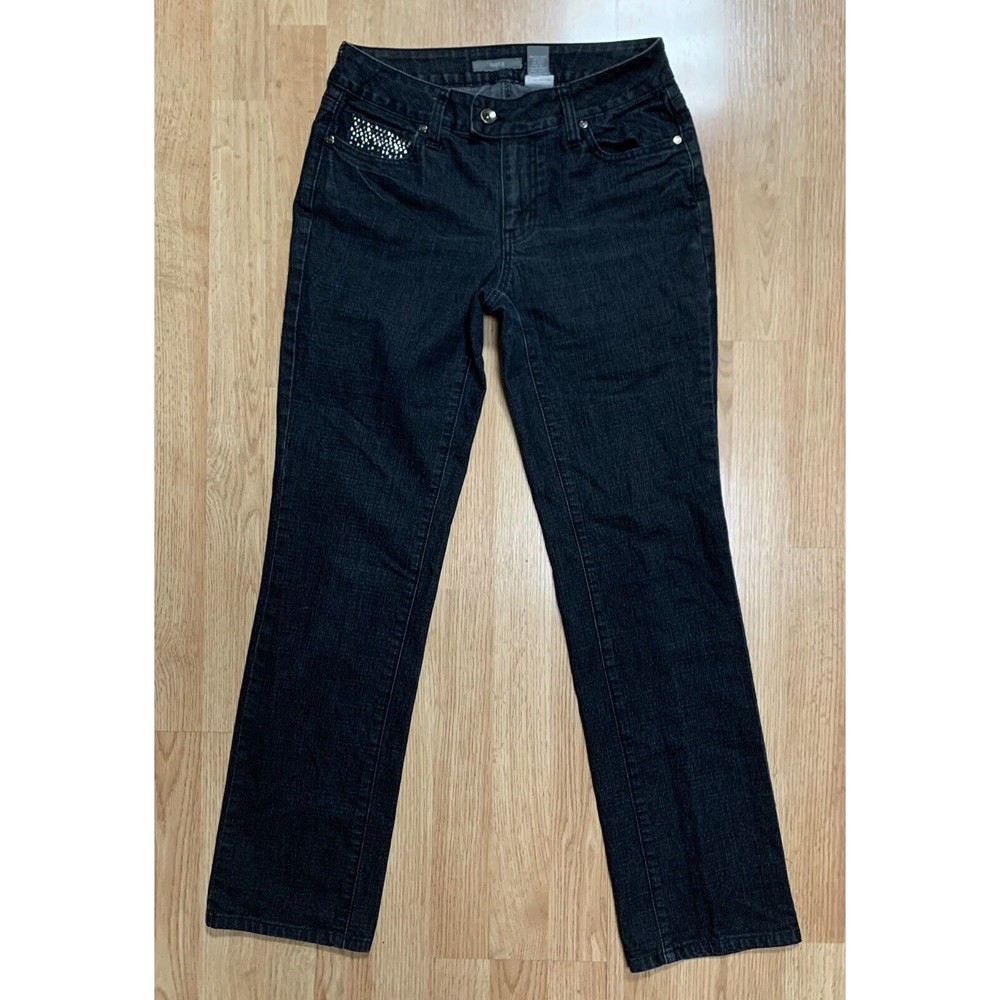 APT 9 Luxor Maptoe Womens  Black Jeans Size 6 Rhinestones On Pockets Straight